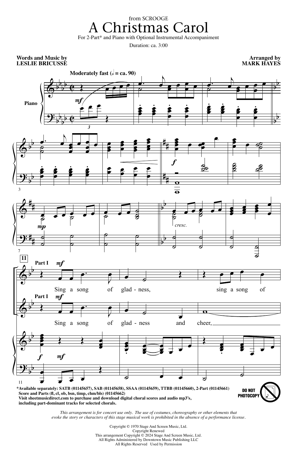 Download Leslie Bricusse A Christmas Carol (from Scrooge) (arr. Mark Hayes) Sheet Music and learn how to play SSAA Choir PDF digital score in minutes