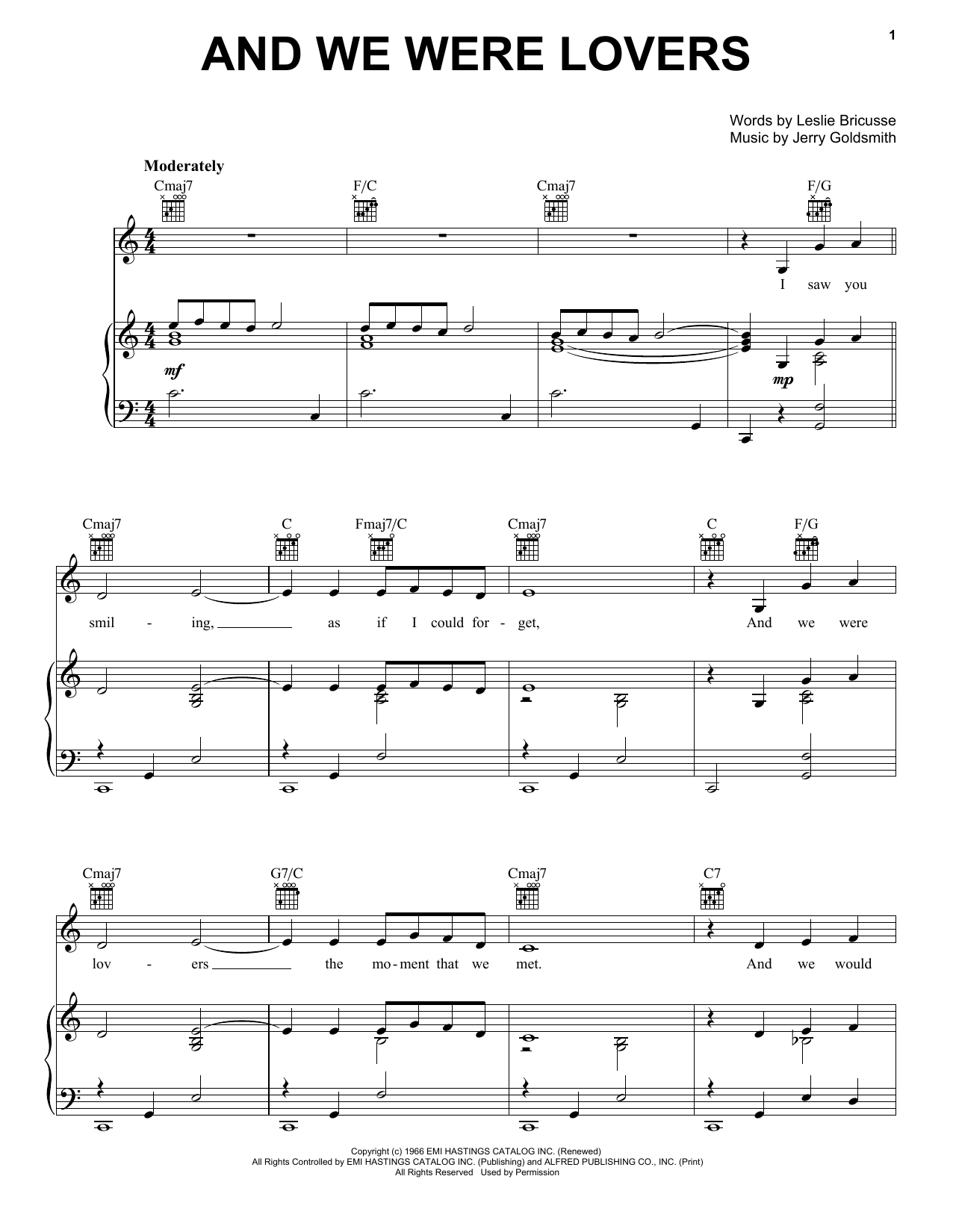 Download Leslie Bricusse And We Were Lovers Sheet Music and learn how to play Piano, Vocal & Guitar (Right-Hand Melody) PDF digital score in minutes