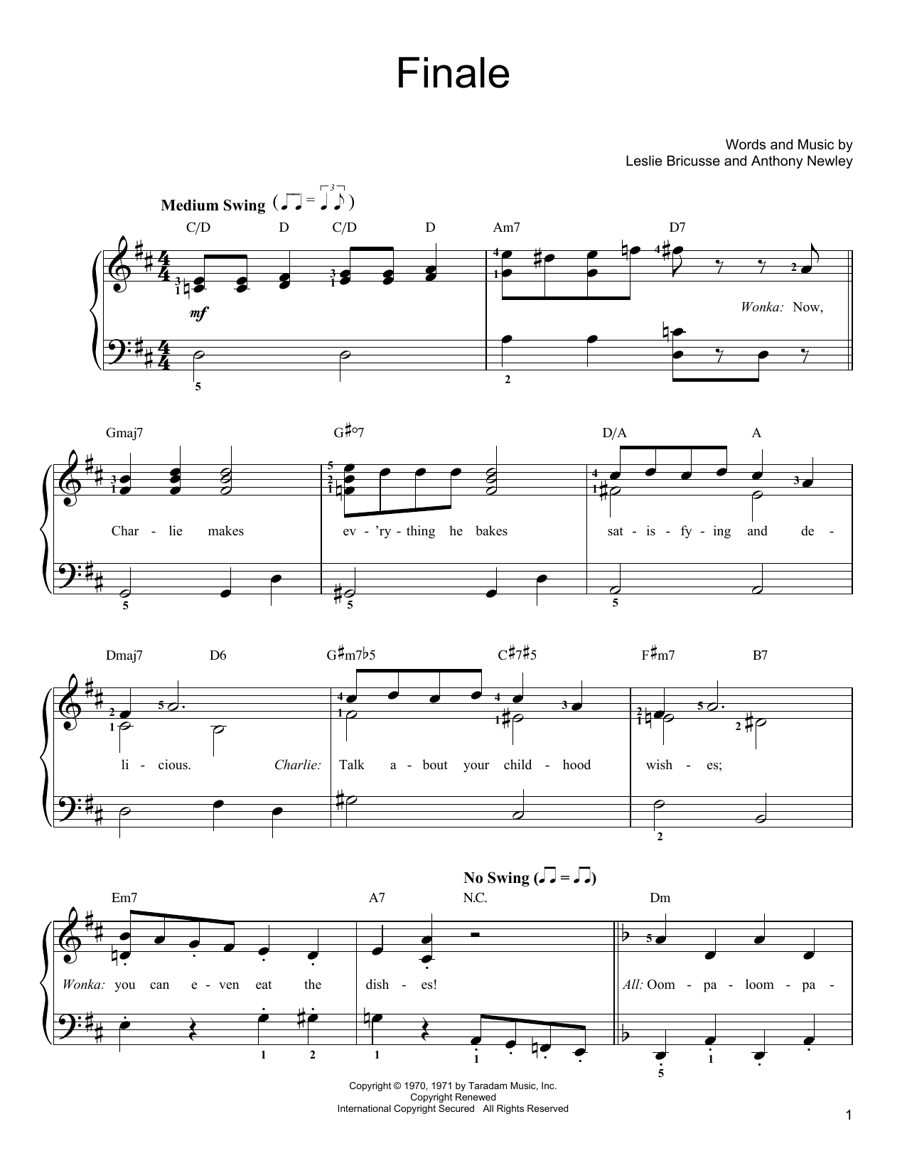 Download Leslie Bricusse Finale Sheet Music and learn how to play Easy Piano PDF digital score in minutes
