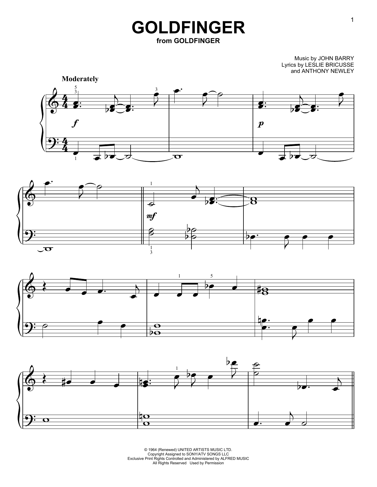 Download Leslie Bricusse Goldfinger Sheet Music and learn how to play Easy Piano PDF digital score in minutes