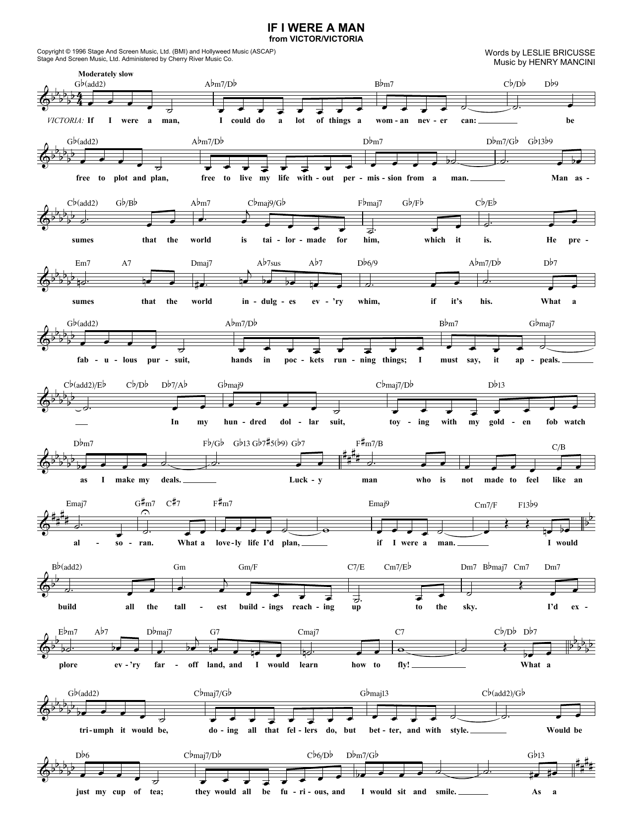 Download Leslie Bricusse If I Were A Man Sheet Music and learn how to play Melody Line, Lyrics & Chords PDF digital score in minutes