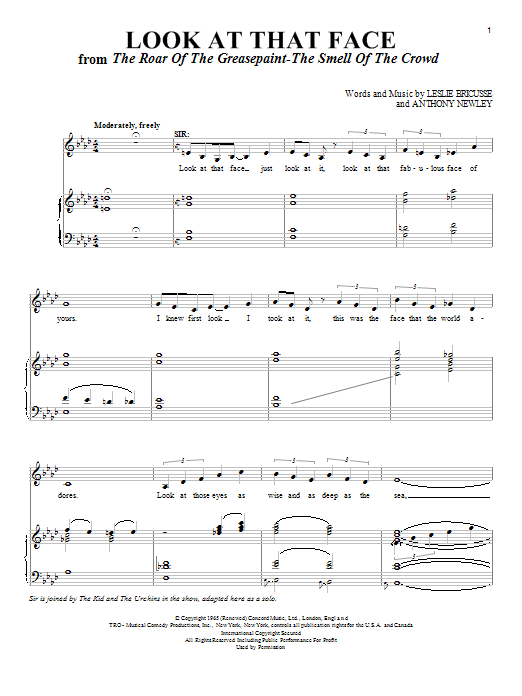 Download Leslie Bricusse Look At That Face Sheet Music and learn how to play Piano & Vocal PDF digital score in minutes