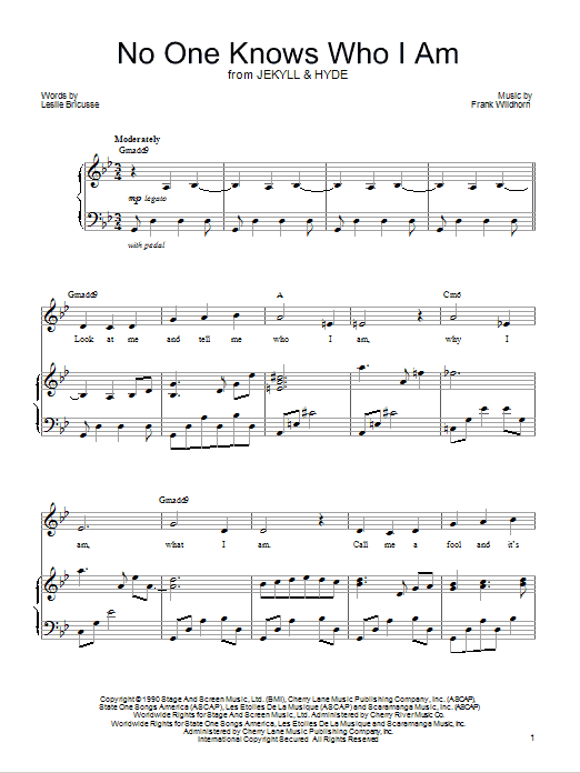 Download Leslie Bricusse No One Knows Who I Am Sheet Music and learn how to play Piano & Vocal PDF digital score in minutes