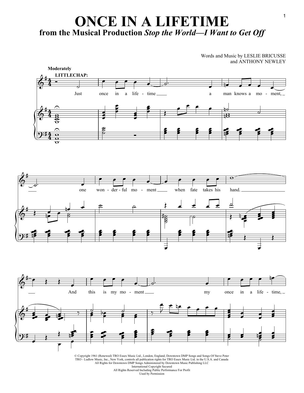 Download Leslie Bricusse Once In A Lifetime (from the musical Stop the World - I Want to Get Off) Sheet Music and learn how to play Piano & Vocal PDF digital score in minutes