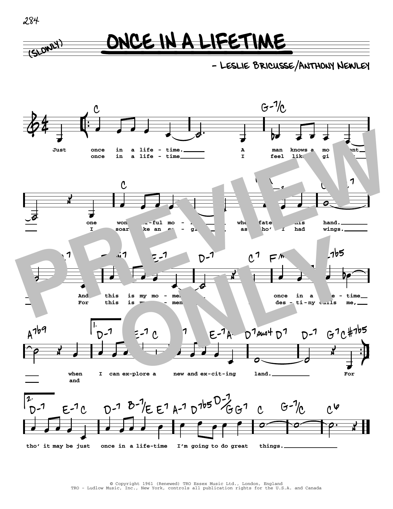 Download Leslie Bricusse Once In A Lifetime (Low Voice) Sheet Music and learn how to play Real Book – Melody, Lyrics & Chords PDF digital score in minutes