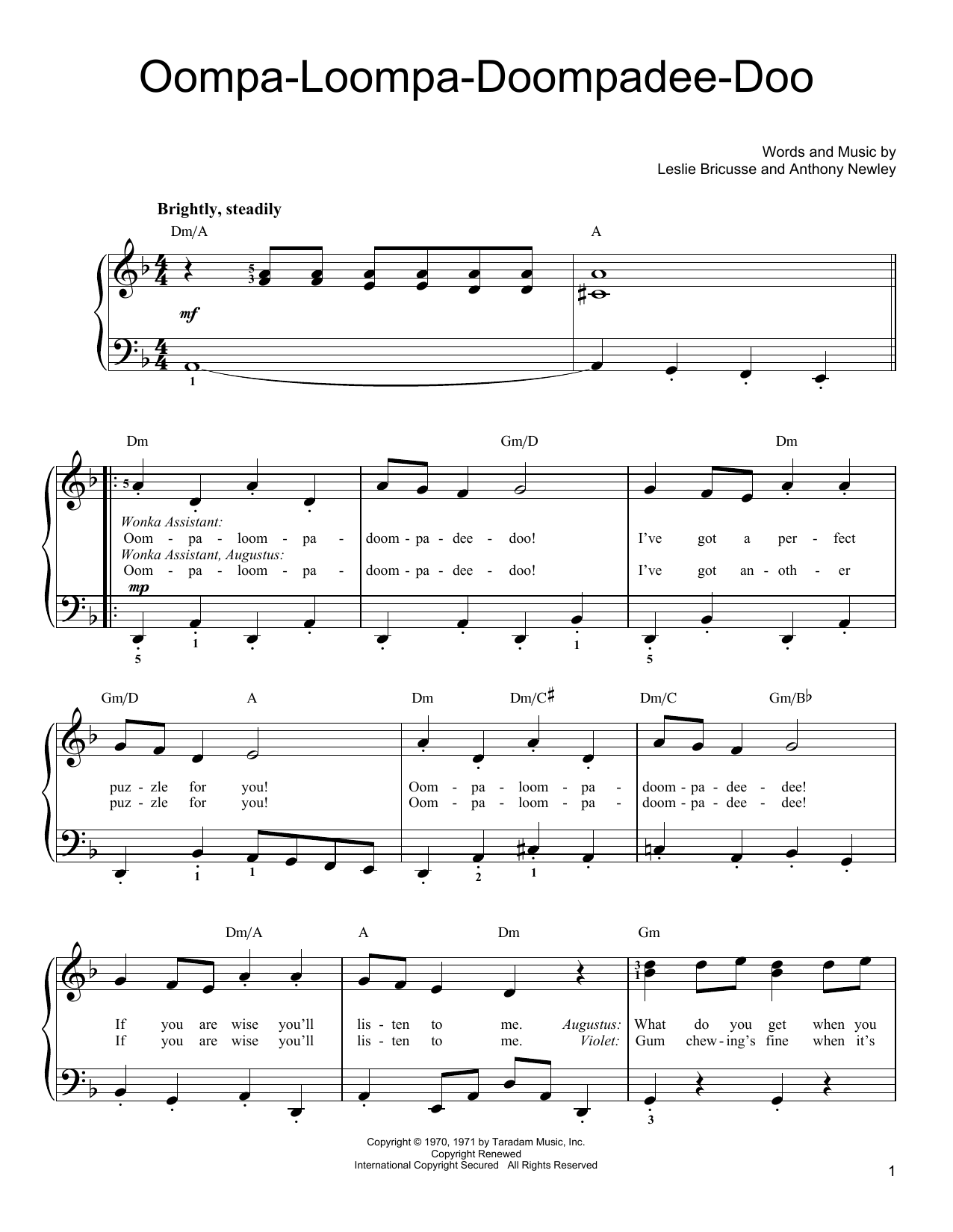 Download Leslie Bricusse Oompa-Loompa-Doompadee-Doo Sheet Music and learn how to play Easy Piano PDF digital score in minutes