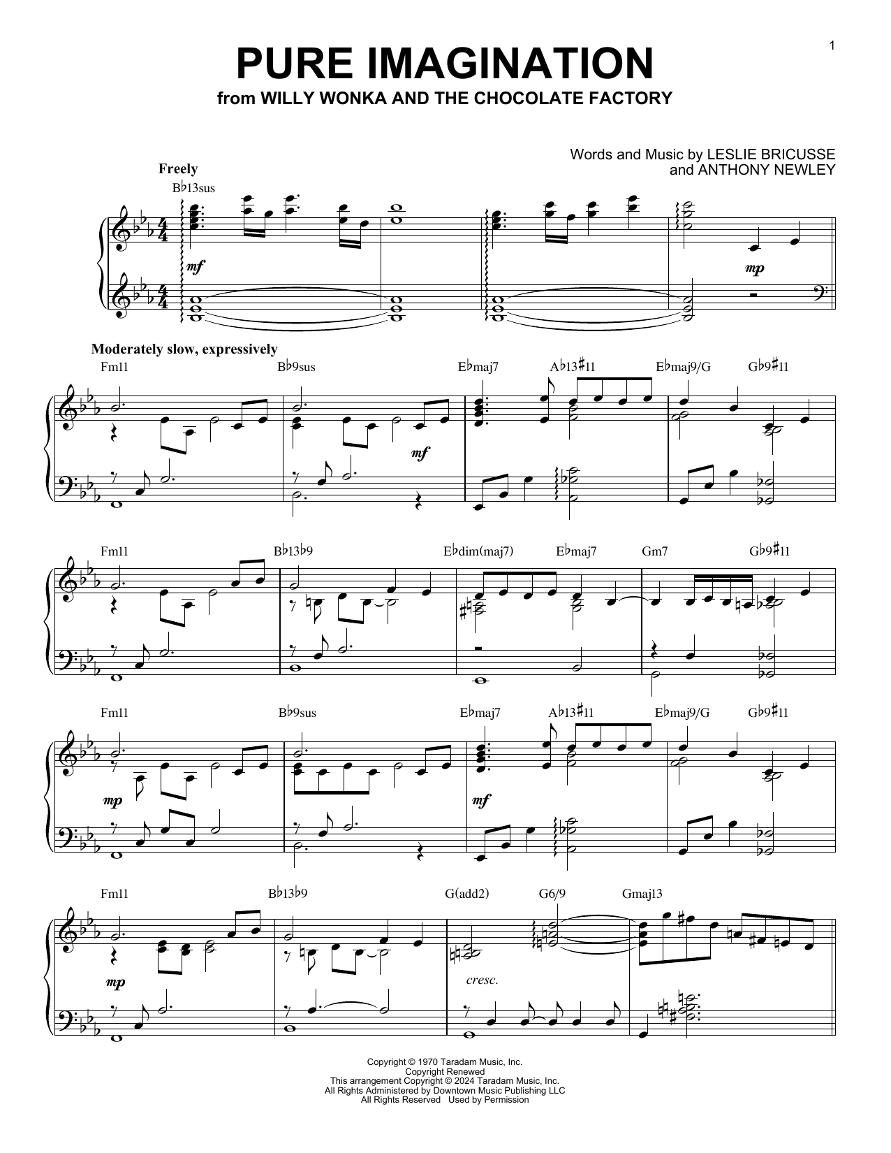 Download Leslie Bricusse Pure Imagination (arr. Brent Edstrom) Sheet Music and learn how to play Piano Solo PDF digital score in minutes
