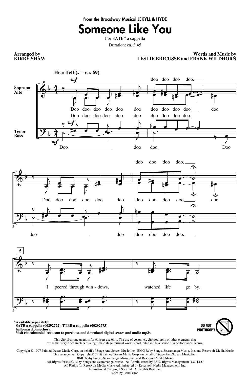 Download Leslie Bricusse Someone Like You (from Jekyll & Hyde) (arr. Kirby Shaw) Sheet Music and learn how to play SATB Choir PDF digital score in minutes