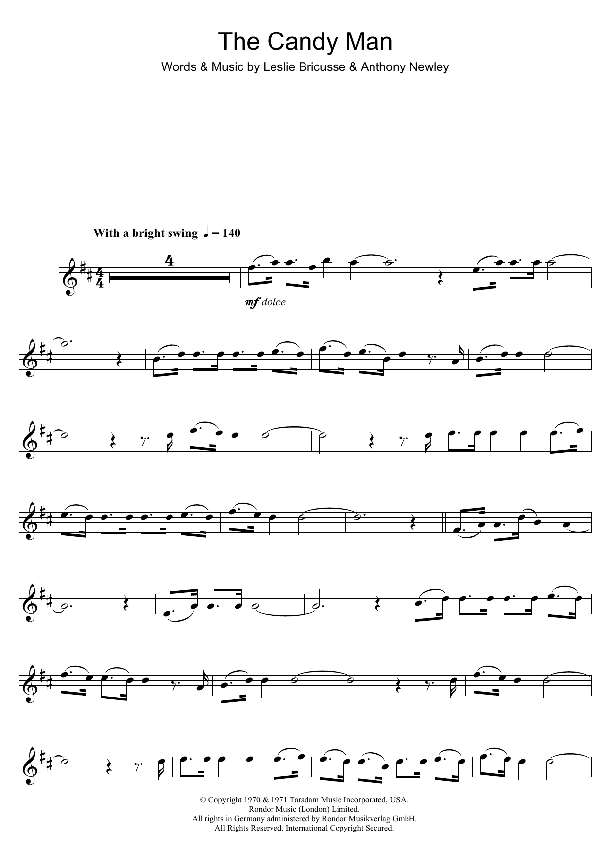 Download Leslie Bricusse The Candy Man (from Willy Wonka And The Chocolate Factory) Sheet Music and learn how to play Violin PDF digital score in minutes