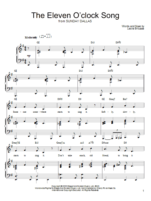 Download Leslie Bricusse The Eleven O'Clock Song Sheet Music and learn how to play Piano, Vocal & Guitar (Right-Hand Melody) PDF digital score in minutes
