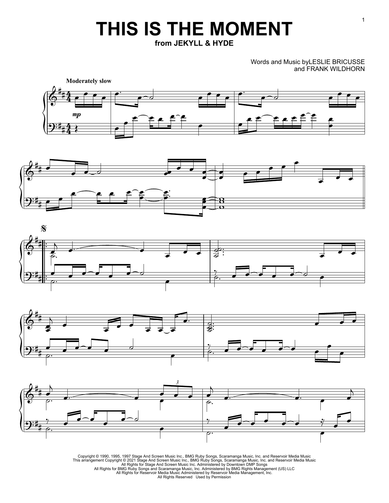 Download Leslie Bricusse This Is The Moment (from Jekyll & Hyde) Sheet Music and learn how to play Piano Solo PDF digital score in minutes