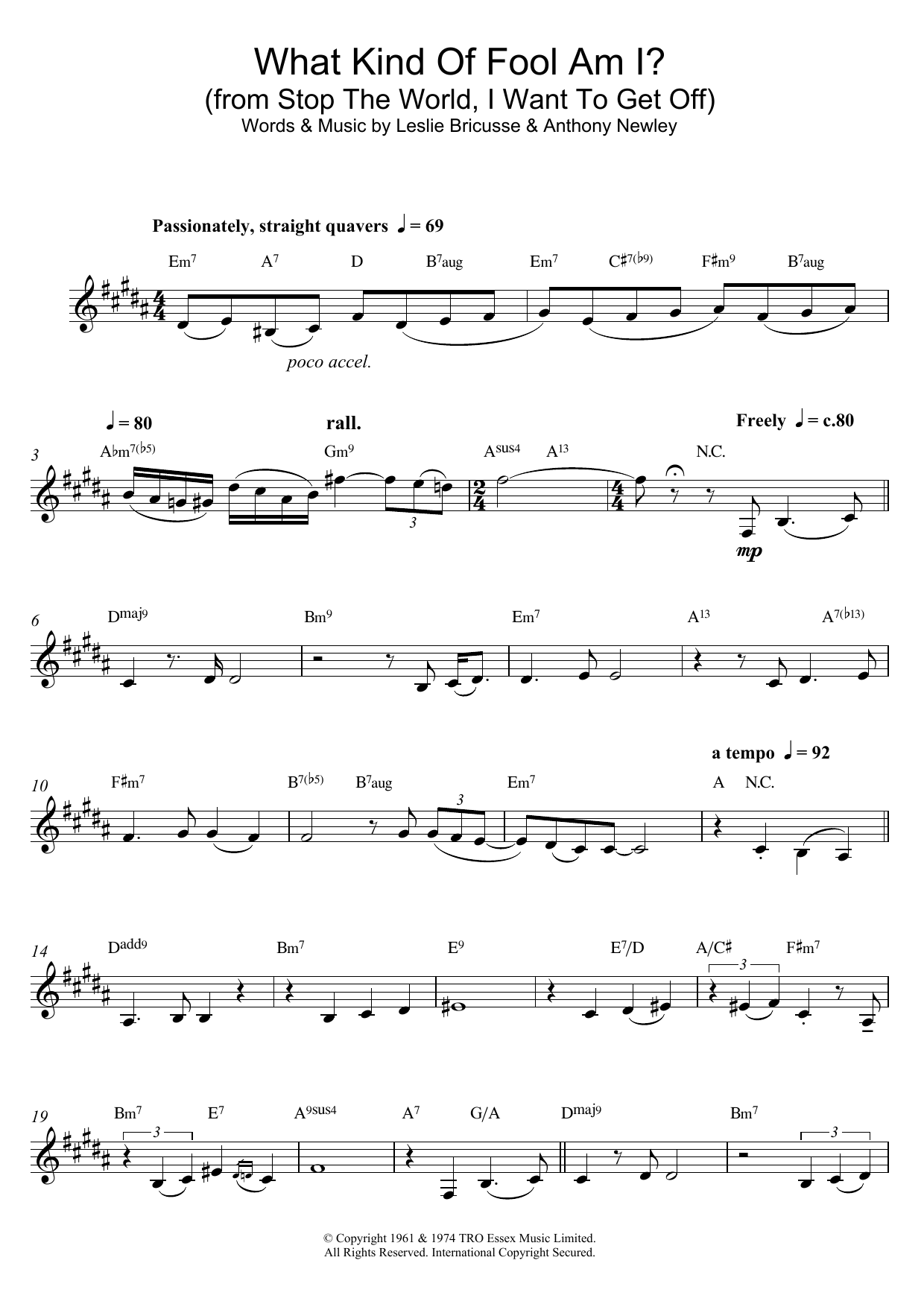 Download Leslie Bricusse What Kind Of Fool Am I? (from Stop The World, I Want To Get Off) Sheet Music and learn how to play Alto Saxophone PDF digital score in minutes
