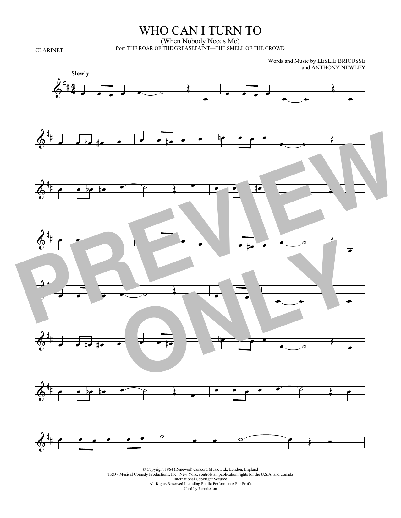 Download Leslie Bricusse Who Can I Turn To (When Nobody Needs Me) Sheet Music and learn how to play Trumpet PDF digital score in minutes