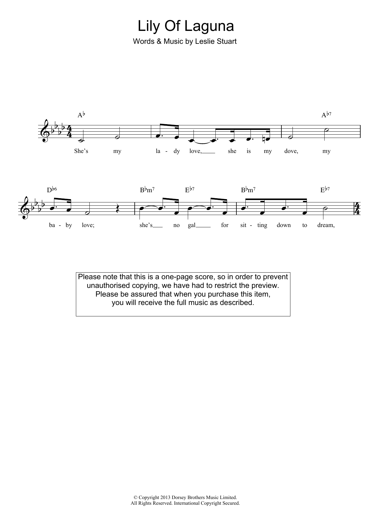 Download Leslie Stuart Lily Of Laguna Sheet Music and learn how to play Melody Line, Lyrics & Chords PDF digital score in minutes