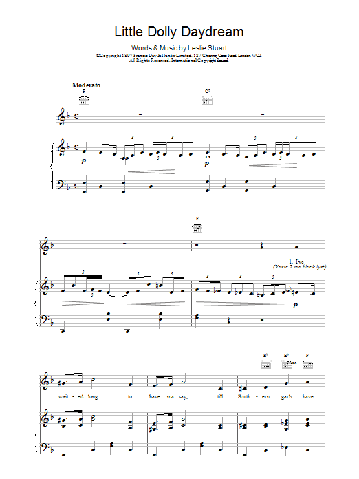 Download Leslie Stuart Little Dolly Daydream Sheet Music and learn how to play Piano, Vocal & Guitar (Right-Hand Melody) PDF digital score in minutes