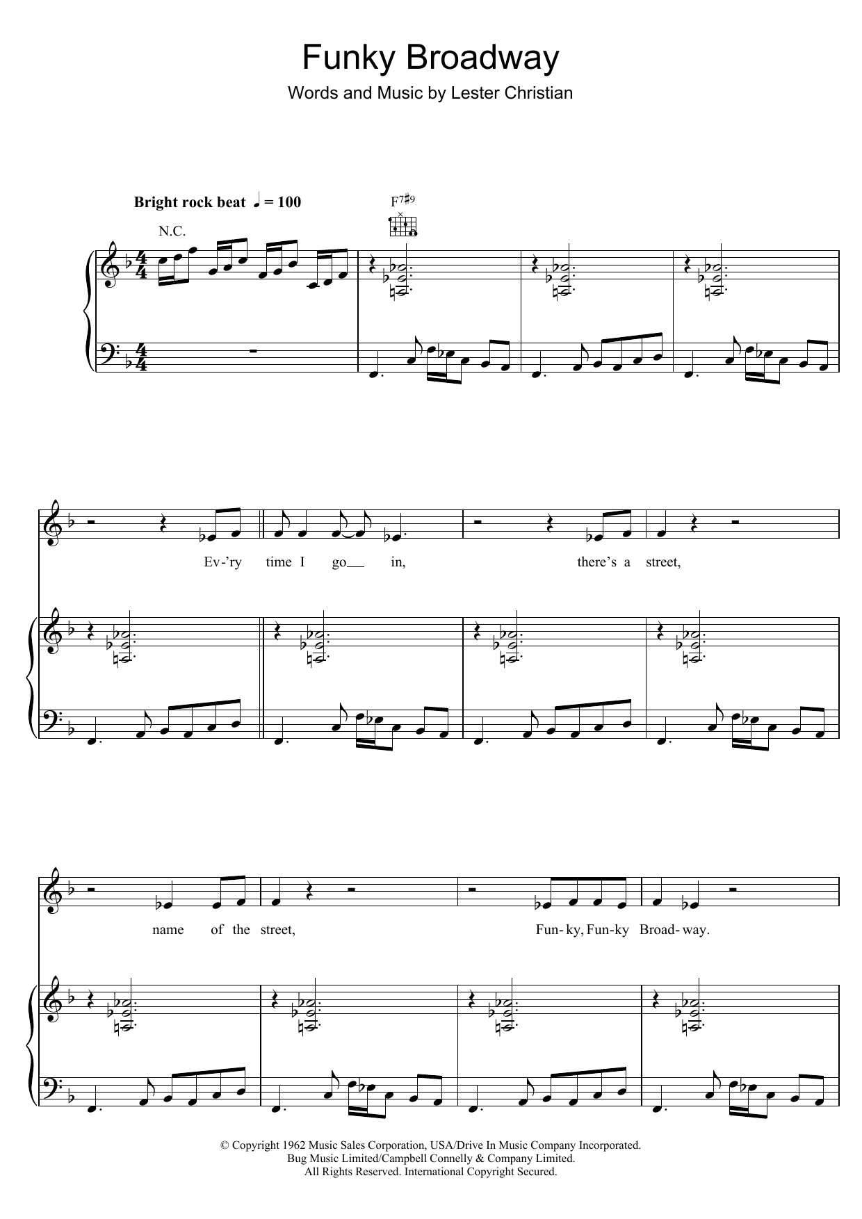 Download Lester Christian/Wilson Pickett Funky Broadway Sheet Music and learn how to play Piano, Vocal & Guitar PDF digital score in minutes