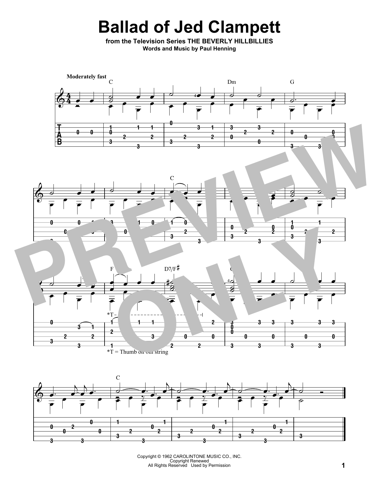 Download Lester Flatt & Earl Scruggs Ballad Of Jed Clampett (from The Beverly Hillbillies) (arr. David Hamburger) Sheet Music and learn how to play Solo Guitar PDF digital score in minutes