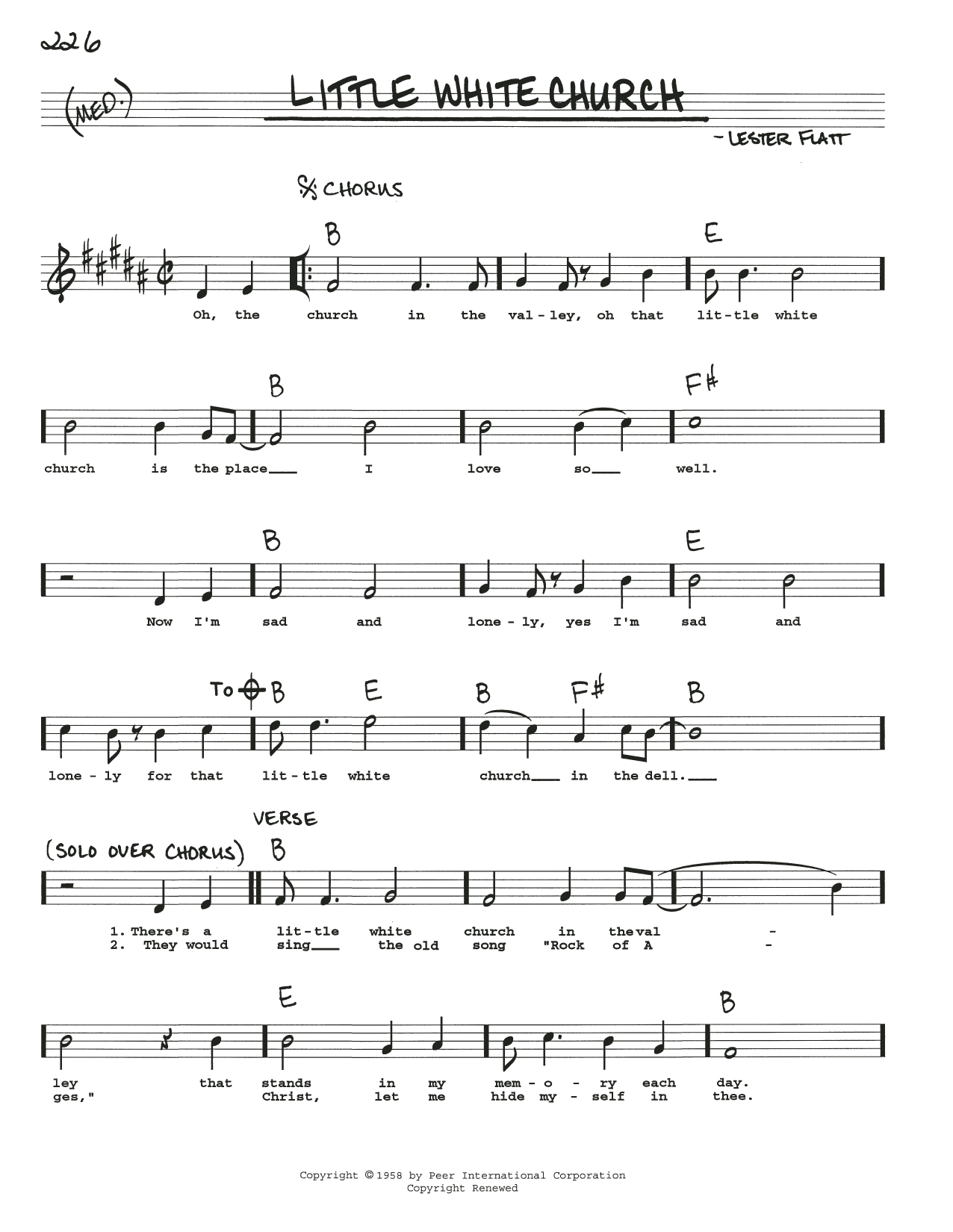 Download Lester Flatt Little White Church Sheet Music and learn how to play Real Book – Melody, Lyrics & Chords PDF digital score in minutes