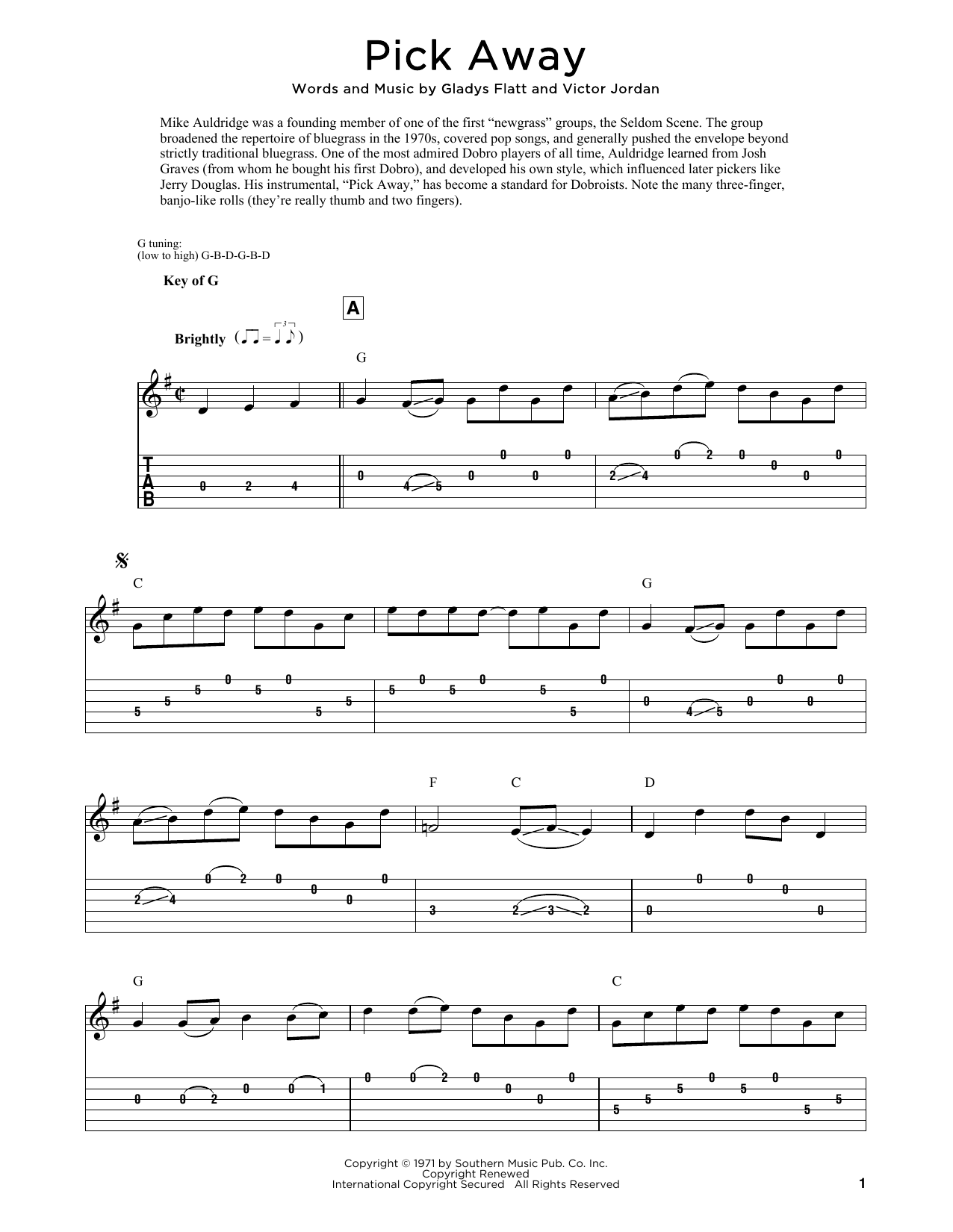 Download Lester Flatt Pick Away Sheet Music and learn how to play Dobro PDF digital score in minutes