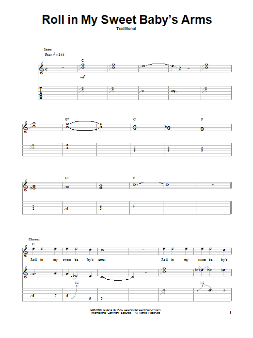 Download Lester Flatt Roll In My Sweet Baby's Arms Sheet Music and learn how to play Guitar Tab PDF digital score in minutes