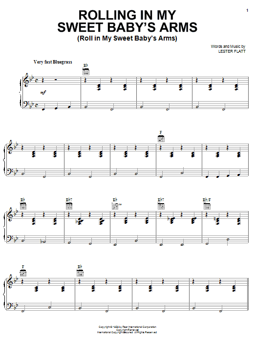 Download Lester Flatt Rollin' In My Sweet Baby's Arms Sheet Music and learn how to play Piano, Vocal & Guitar (Right-Hand Melody) PDF digital score in minutes