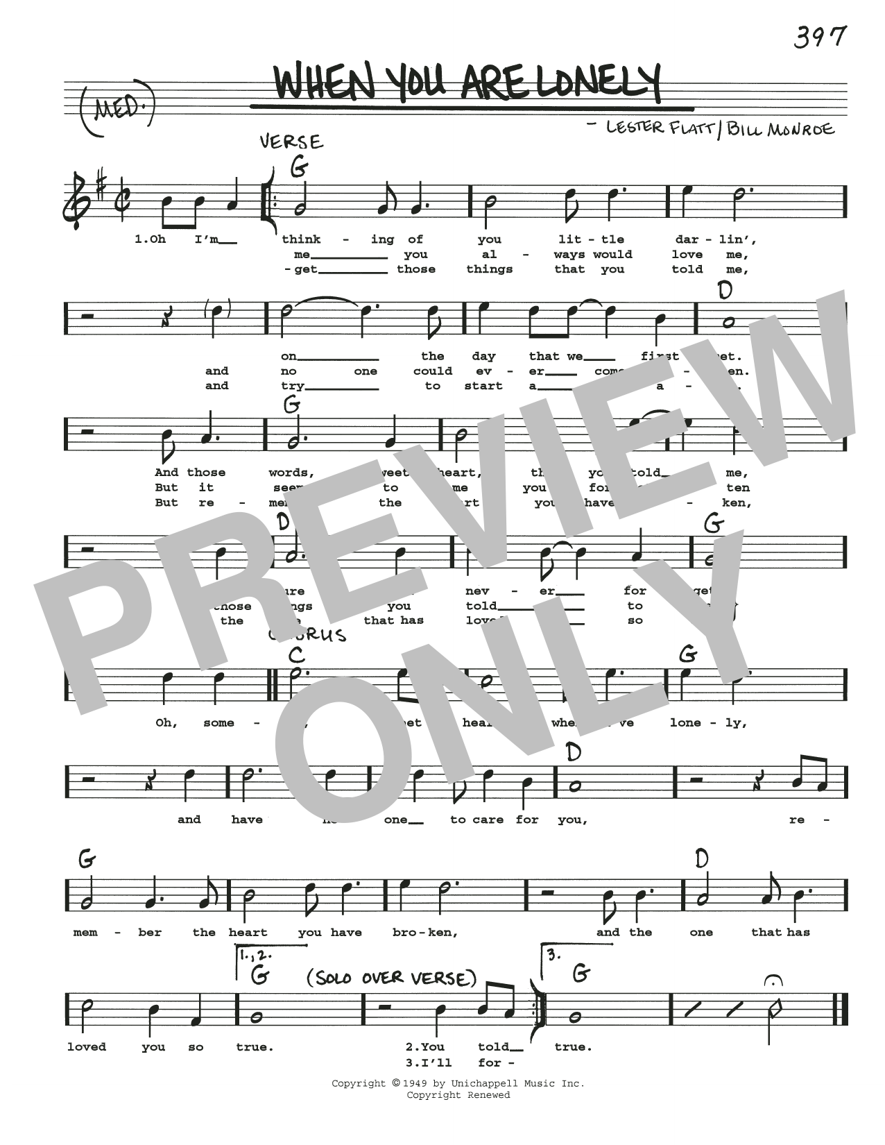 Download Lester Flatt When You Are Lonely Sheet Music and learn how to play Real Book – Melody, Lyrics & Chords PDF digital score in minutes