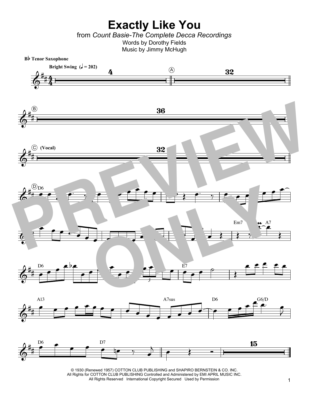 Download Lester Young Exactly Like You Sheet Music and learn how to play Tenor Sax Transcription PDF digital score in minutes