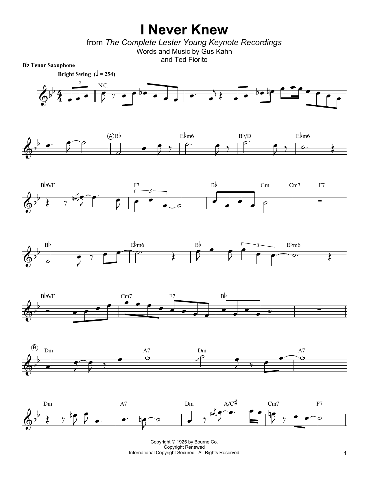 Download Lester Young I Never Knew Sheet Music and learn how to play Tenor Sax Transcription PDF digital score in minutes