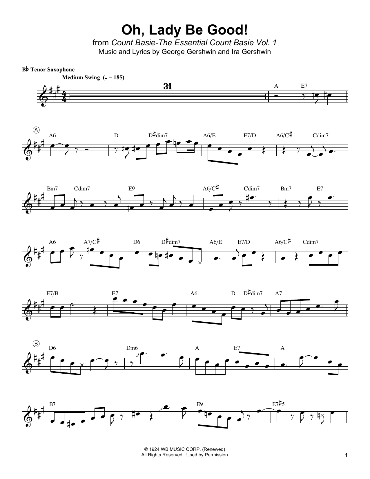 Download Lester Young Oh, Lady Be Good! Sheet Music and learn how to play Tenor Sax Transcription PDF digital score in minutes