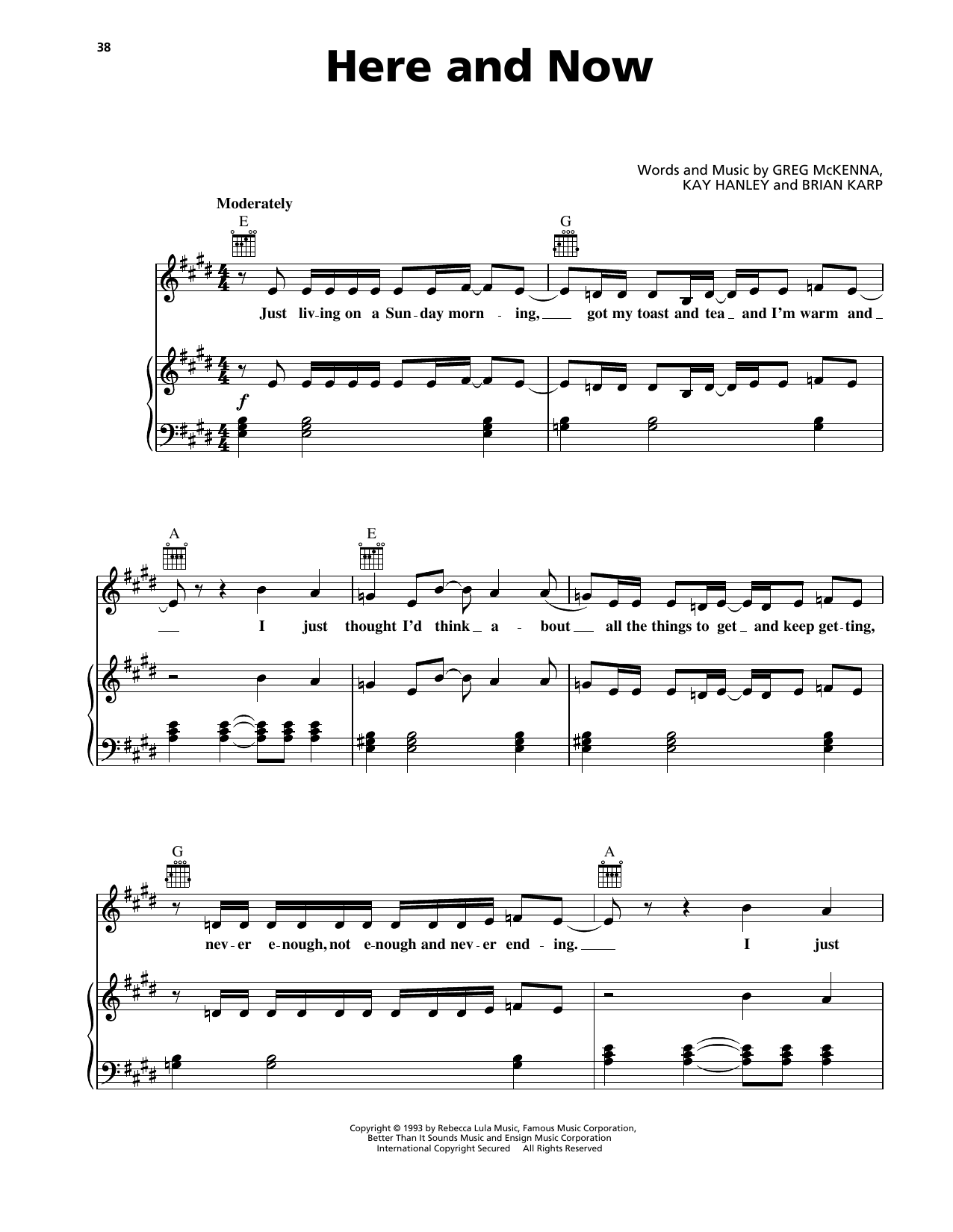 Download Letters To Cleo Here And Now Sheet Music and learn how to play Piano, Vocal & Guitar Chords (Right-Hand Melody) PDF digital score in minutes