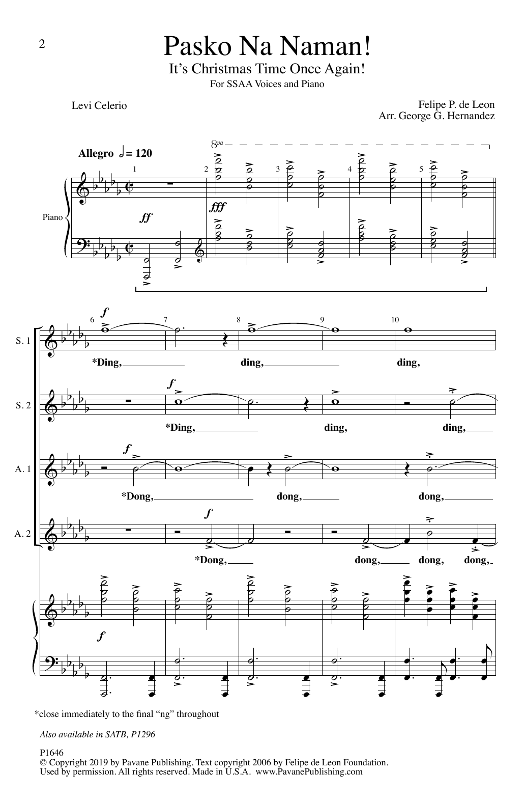 Download Levi Celerio and Felipe P. de Leon Pasko Na Naman! (It's Christmas Time Once Again!) (arr. George G. Hernandez) Sheet Music and learn how to play SSA Choir PDF digital score in minutes