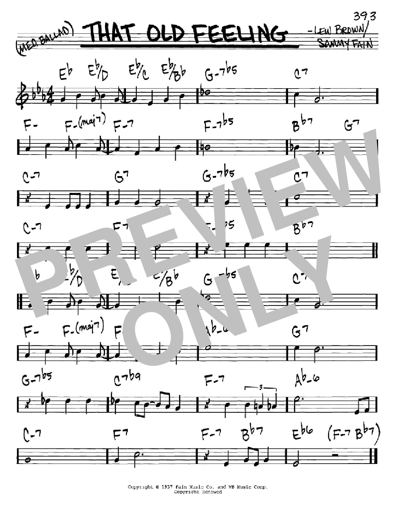 Download Lew Brown That Old Feeling Sheet Music and learn how to play Real Book – Melody, Lyrics & Chords PDF digital score in minutes