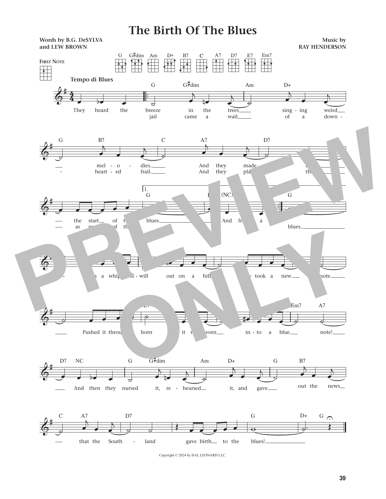 Download Lew Brown The Birth Of The Blues (from The Daily Ukulele) (arr. Jim Beloff) Sheet Music and learn how to play Ukulele PDF digital score in minutes