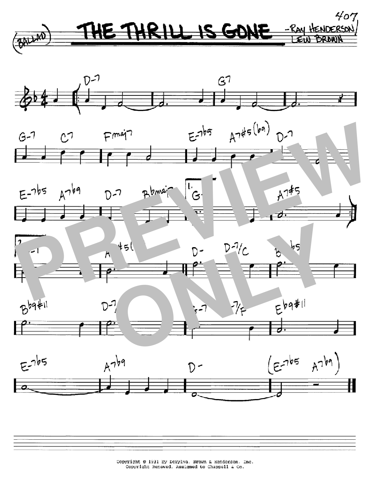 Download Lew Brown The Thrill Is Gone Sheet Music and learn how to play Piano, Vocal & Guitar (Right-Hand Melody) PDF digital score in minutes