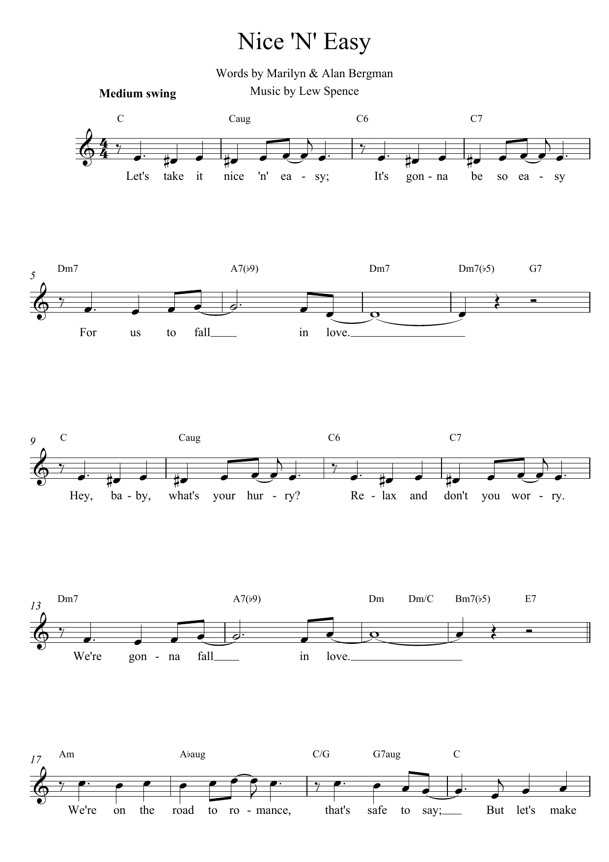 Download Lew Spence Nice 'N' Easy Sheet Music and learn how to play Lead Sheet / Fake Book PDF digital score in minutes
