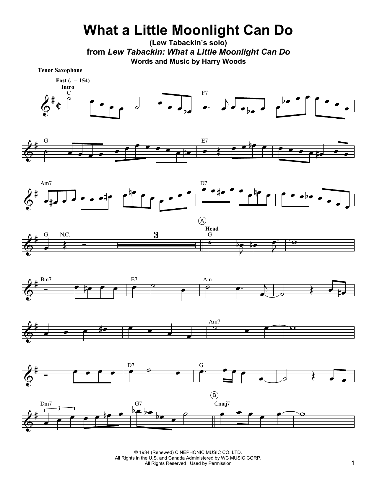 Download Lew Tabackin What A Little Moonlight Can Do Sheet Music and learn how to play Tenor Sax Transcription PDF digital score in minutes
