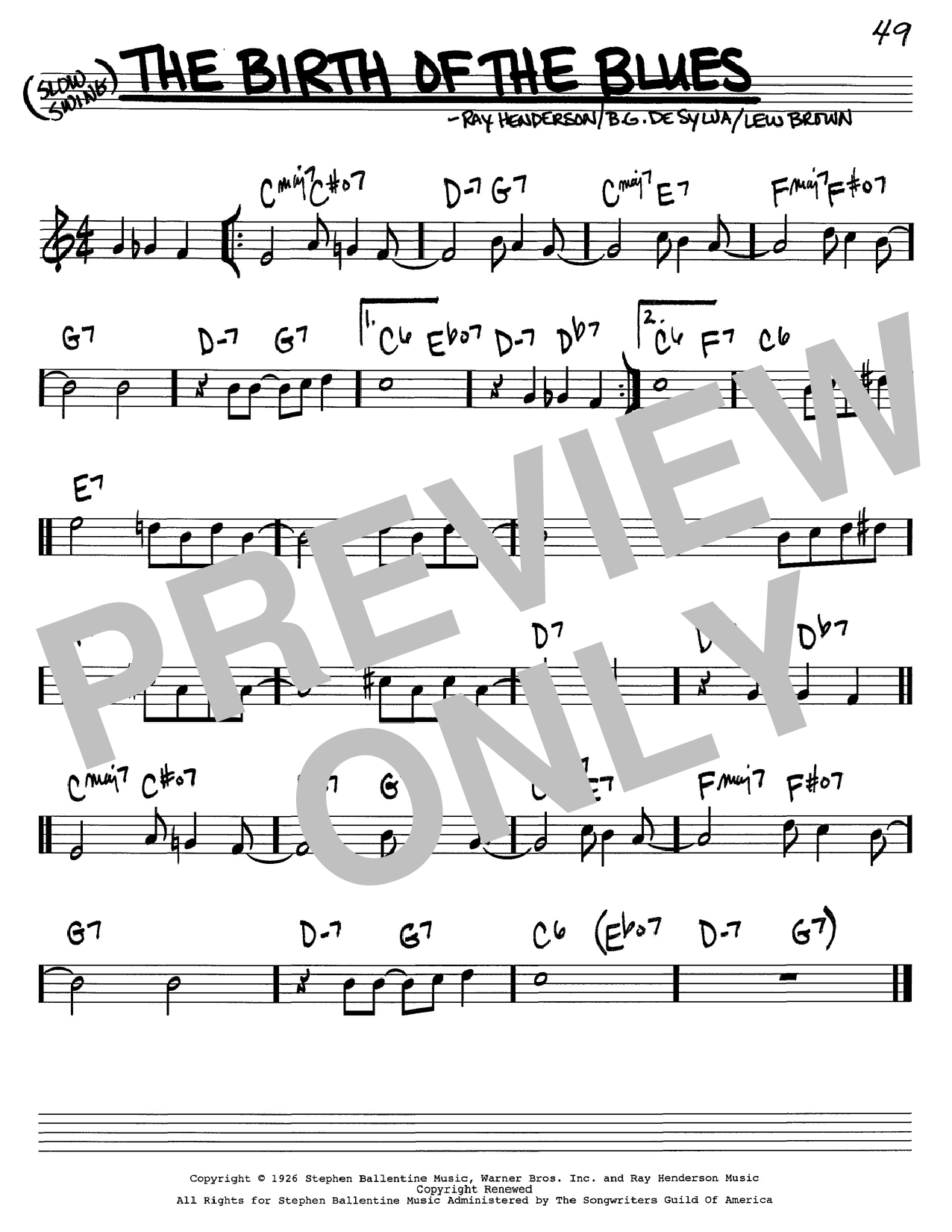 Lew Brown The Birth Of The Blues Sheet Music Notes Download Printable Pdf Score 182122 6211