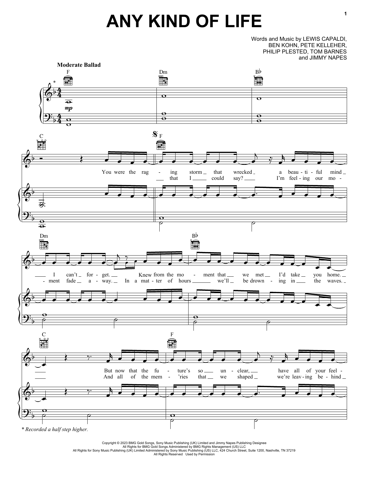 Download Lewis Capaldi Any Kind Of Life Sheet Music and learn how to play Piano, Vocal & Guitar Chords (Right-Hand Melody) PDF digital score in minutes