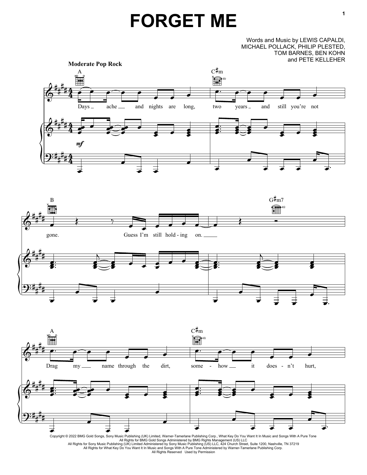 Download Lewis Capaldi Sheet Music and learn how to play Piano, Vocal & Guitar Chords (Right-Hand Melody) PDF score in minutes