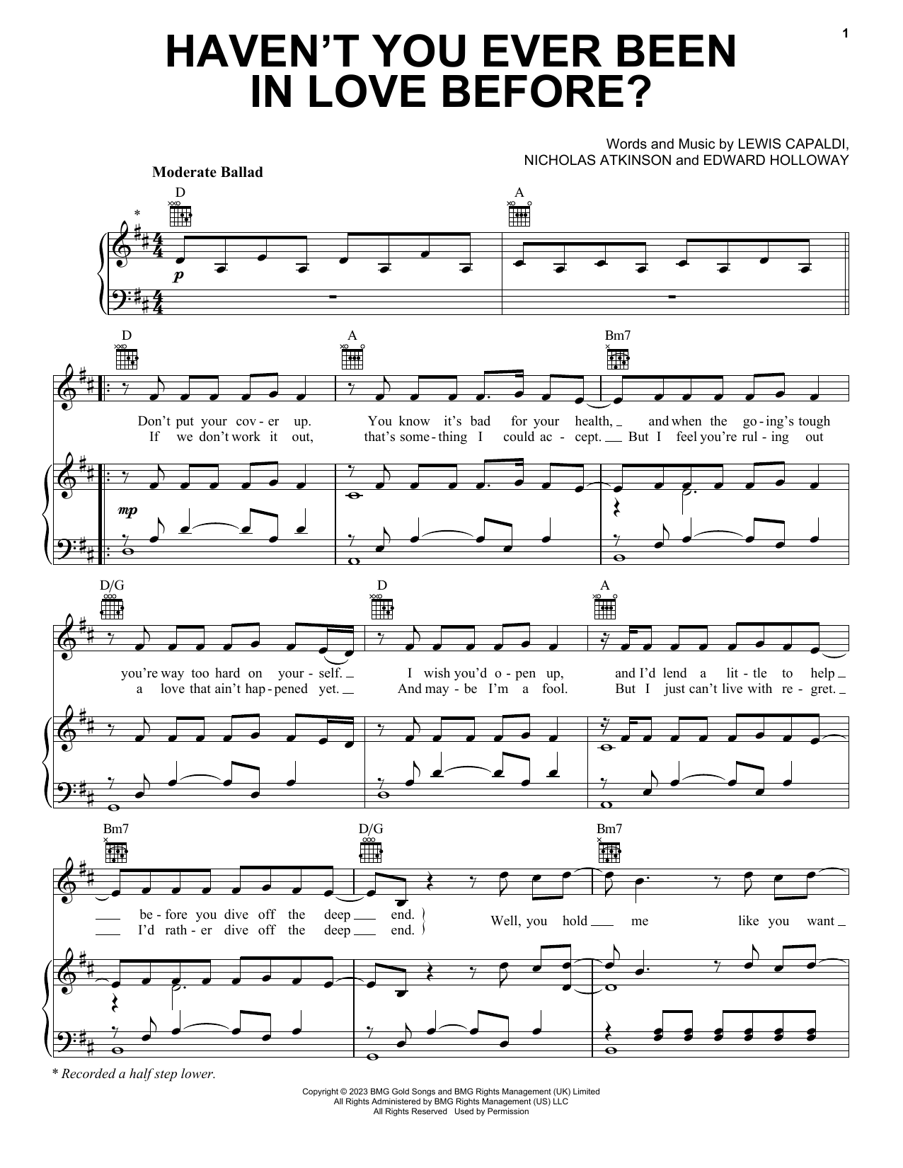Download Lewis Capaldi Haven't You Ever Been In Love Before? Sheet Music and learn how to play Piano, Vocal & Guitar Chords (Right-Hand Melody) PDF digital score in minutes