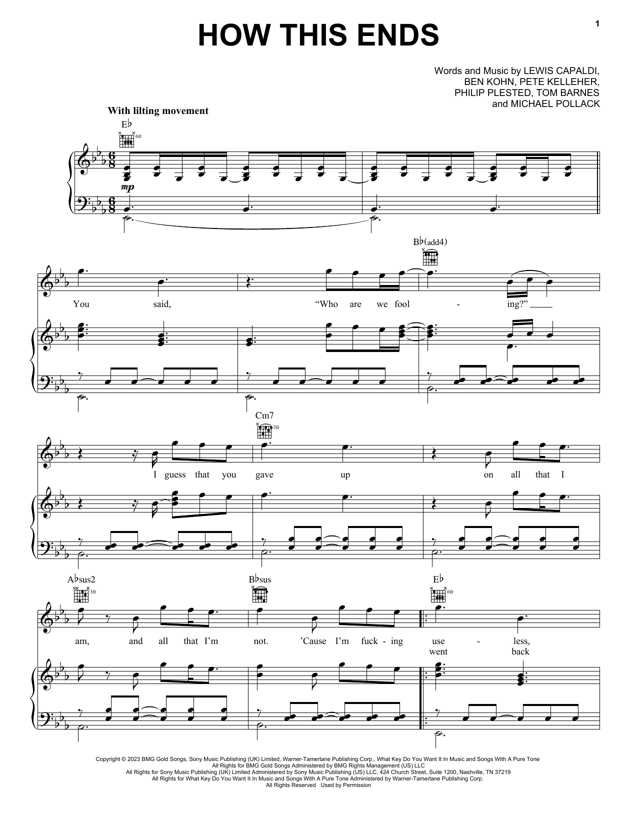 Download Lewis Capaldi How This Ends Sheet Music and learn how to play Piano, Vocal & Guitar Chords (Right-Hand Melody) PDF digital score in minutes