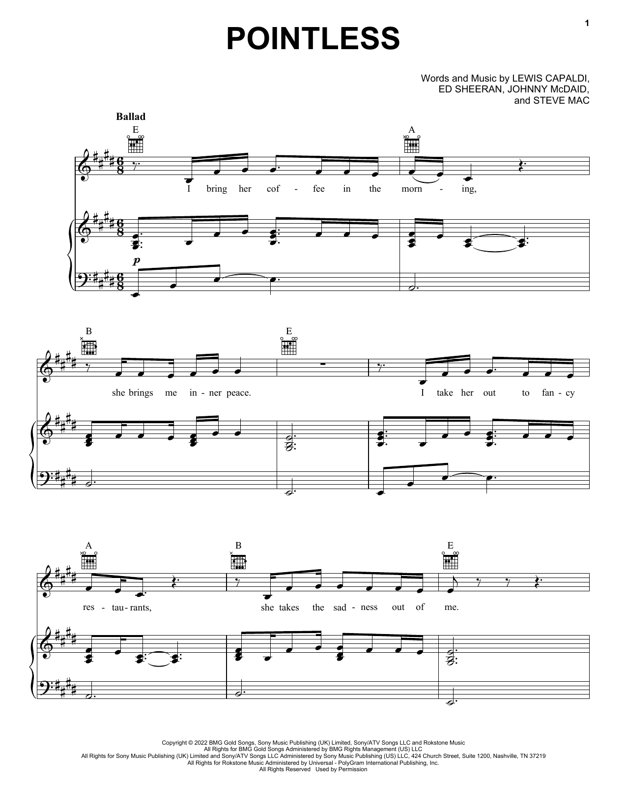 Download Lewis Capaldi Pointless Sheet Music and learn how to play Piano, Vocal & Guitar Chords (Right-Hand Melody) PDF digital score in minutes