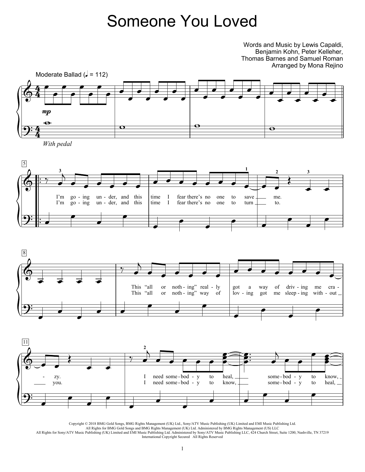 Download Lewis Capaldi Someone You Loved (arr. Mona Rejino) Sheet Music and learn how to play Educational Piano PDF digital score in minutes