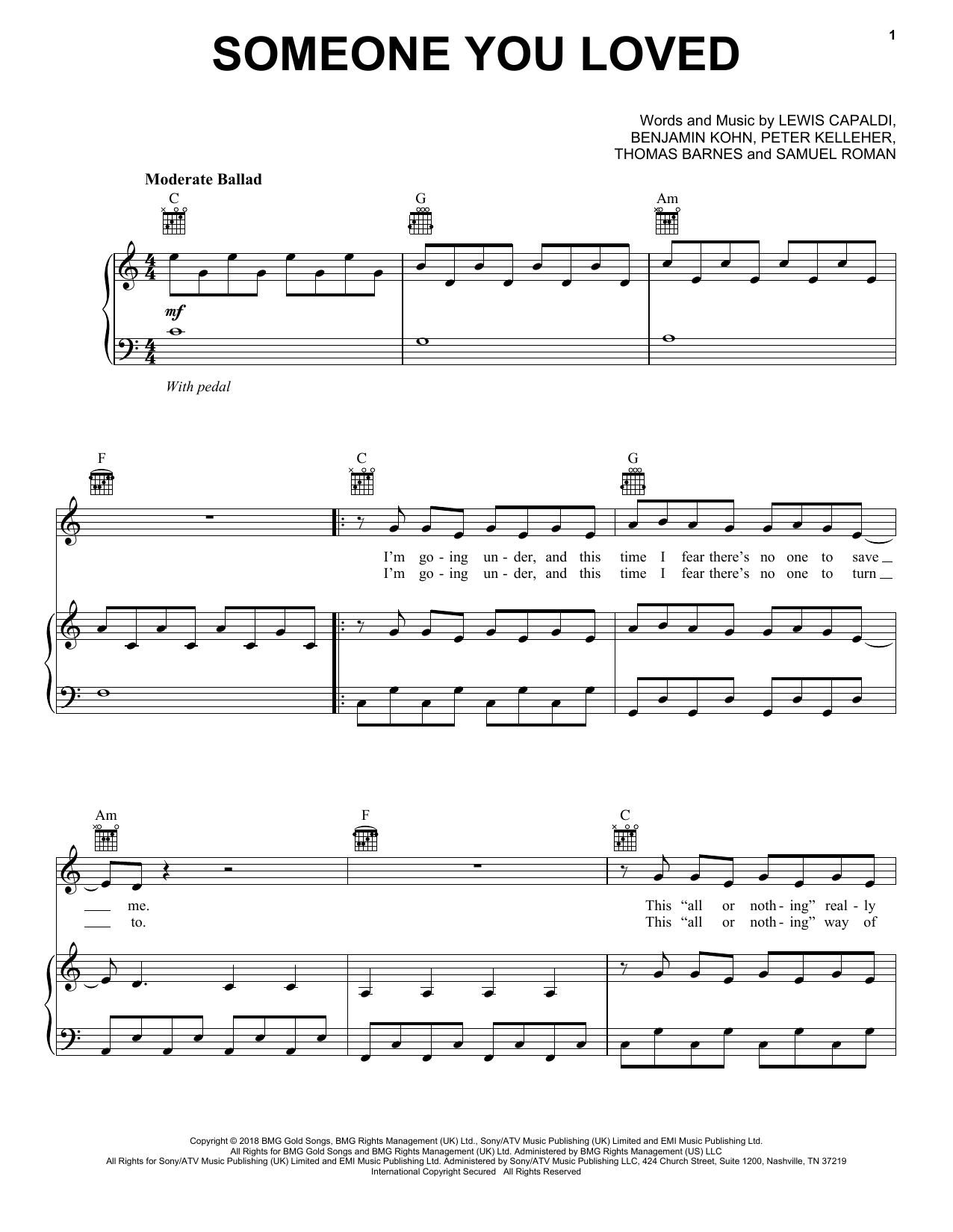 Download Lewis Capaldi Someone You Loved Sheet Music and learn how to play Very Easy Piano PDF digital score in minutes