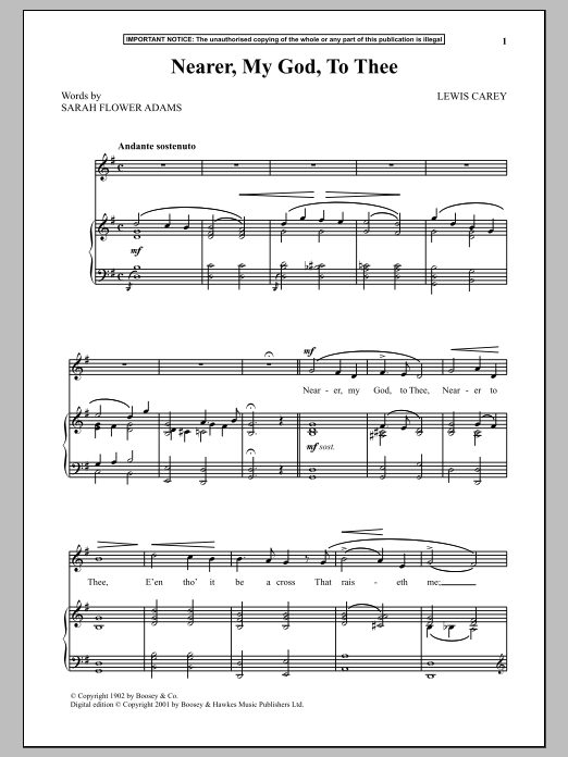 Download Lewis Carey Nearer, My God, To Thee Sheet Music and learn how to play Piano & Vocal PDF digital score in minutes