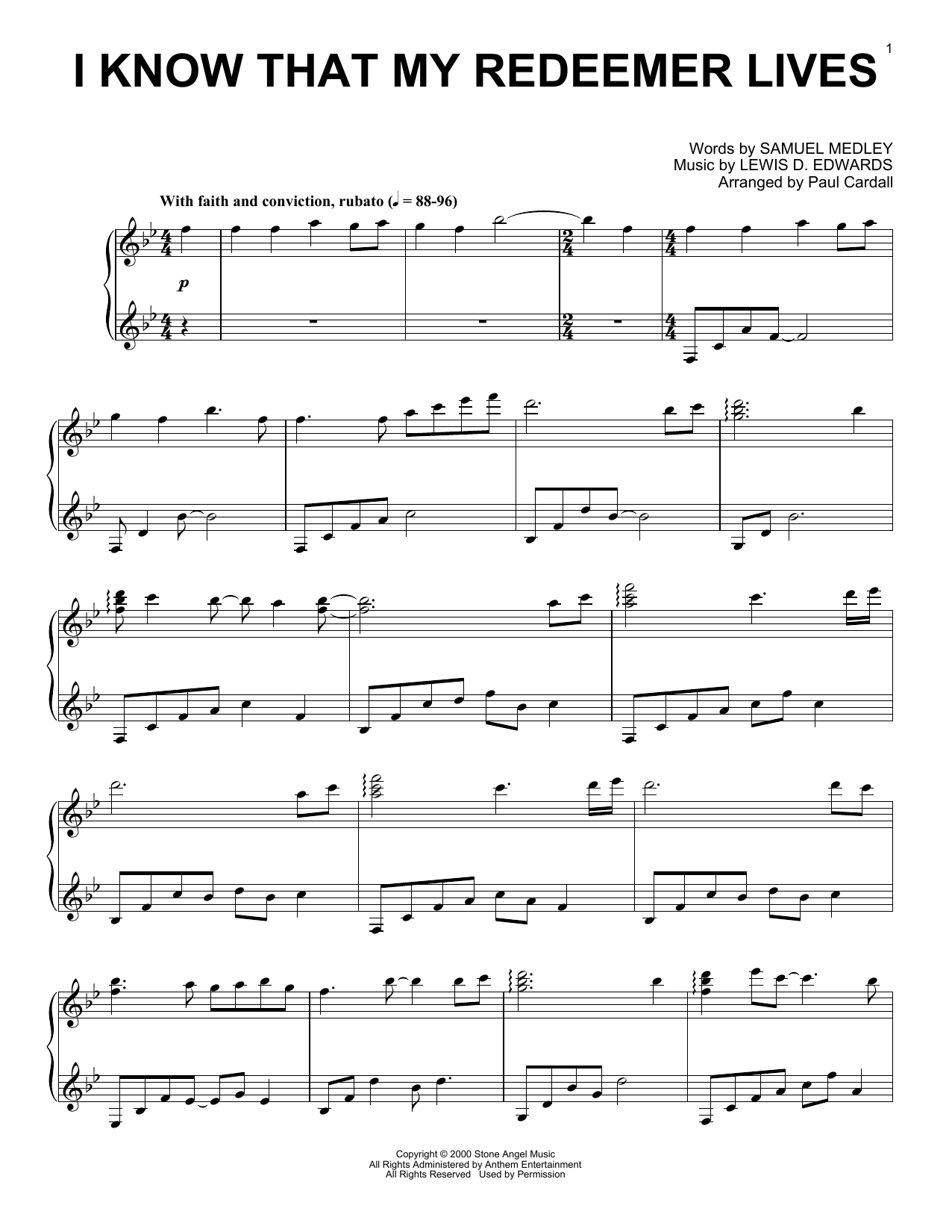 Download Lewis D. Edwards I Know That My Redeemer Lives (arr. Paul Cardall) Sheet Music and learn how to play Piano Solo PDF digital score in minutes