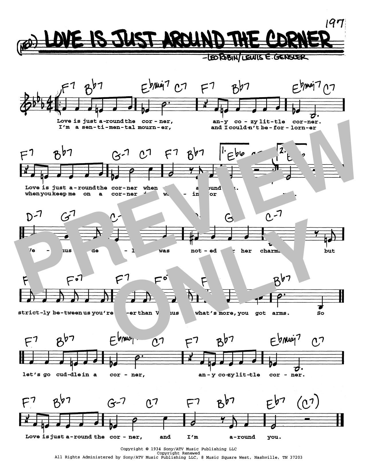 Download Lewis E. Gensler Love Is Just Around The Corner (Low Voice) Sheet Music and learn how to play Real Book – Melody, Lyrics & Chords PDF digital score in minutes
