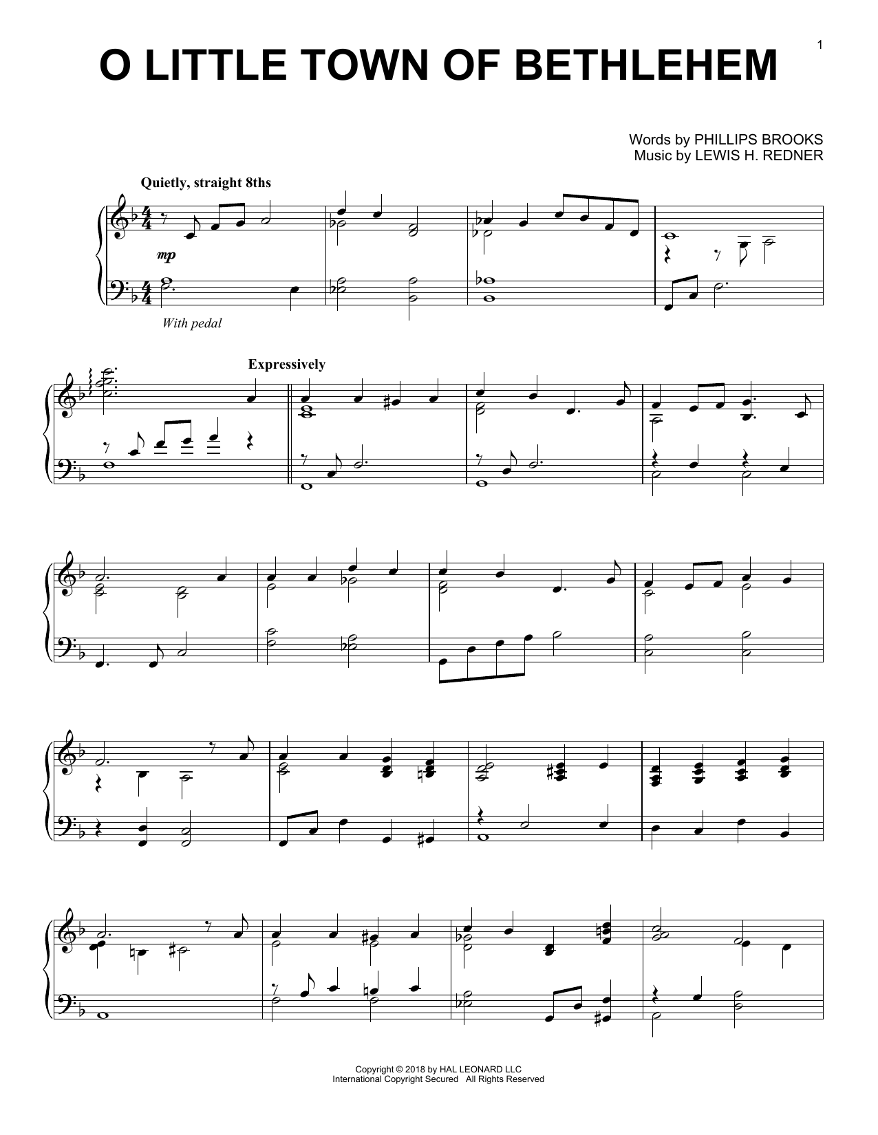 Download Lewis H. Redner O Little Town Of Bethlehem [Jazz version] Sheet Music and learn how to play Piano Solo PDF digital score in minutes