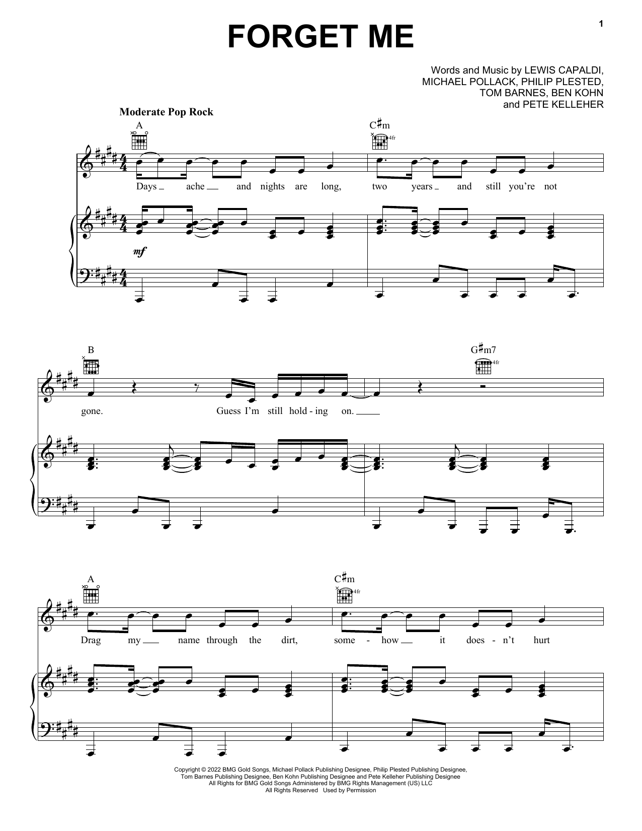 Download Lewis Capaldi Sheet Music and learn how to play Piano, Vocal & Guitar Chords (Right-Hand Melody) PDF score in minutes