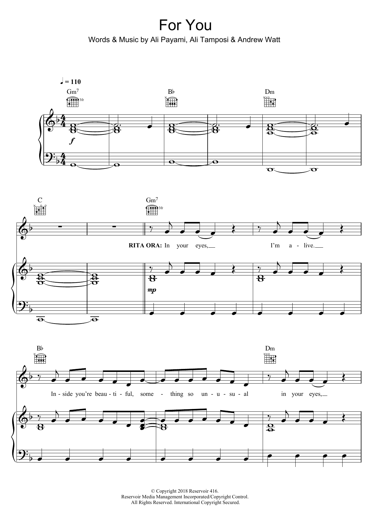 Download Liam Payne & Rita Ora For You Sheet Music and learn how to play Piano, Vocal & Guitar (Right-Hand Melody) PDF digital score in minutes